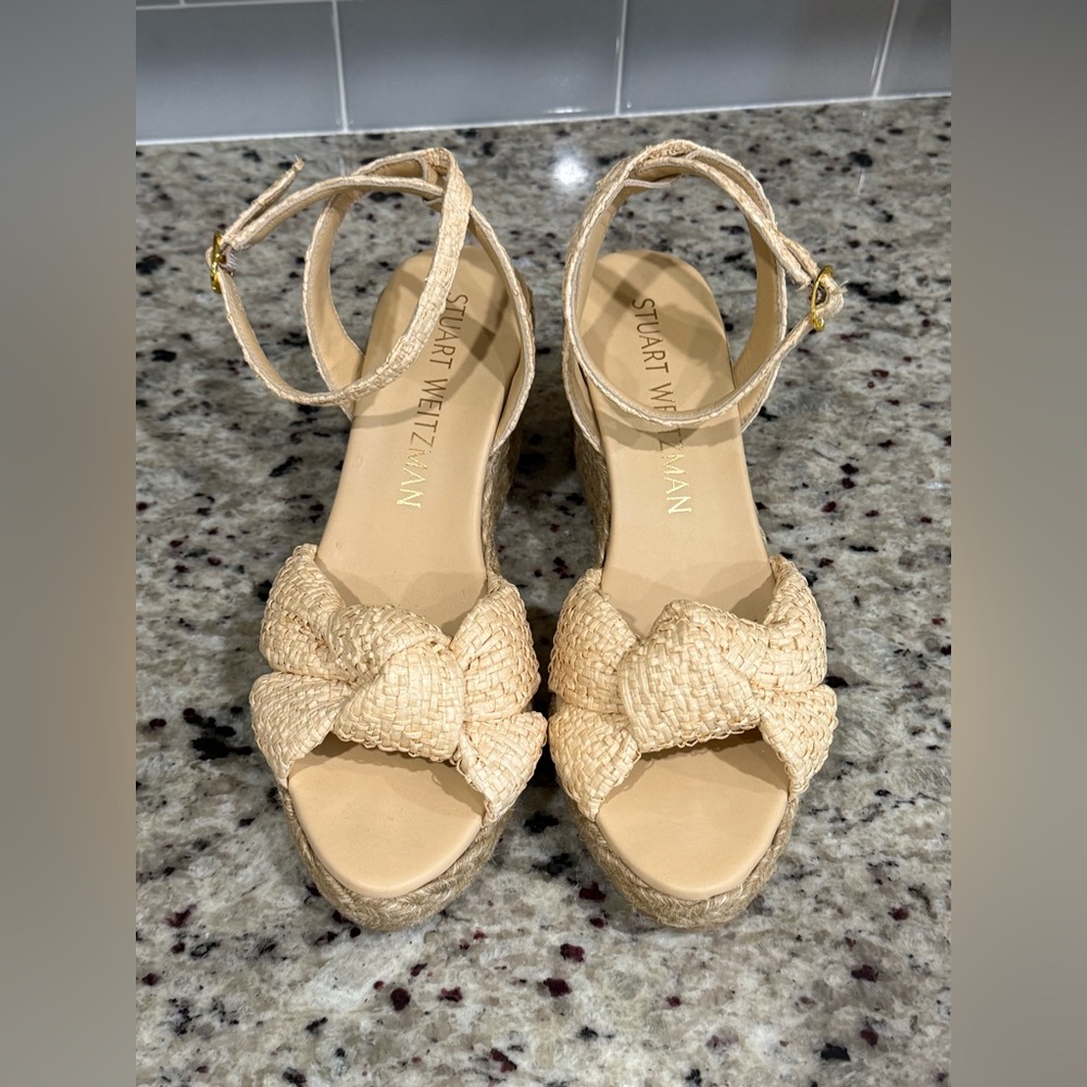 Stuart Weitzman Playa Raffia Espadrille Knot Wedge Women’s 11 - Picture 2 of 6
